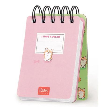 Caderno pautado com capa dura ilustrada - Corgi - Bloco de notas - Encadernação em espiral