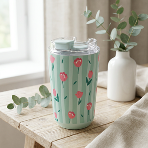 Copo térmico com interior cerâmico 400 ml Áurea – Floral Picnic – Menta