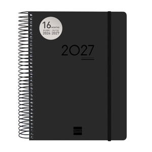 Agenda diária A5 2026/27 16 meses espiral finocam Preto - Papelaria Encantada