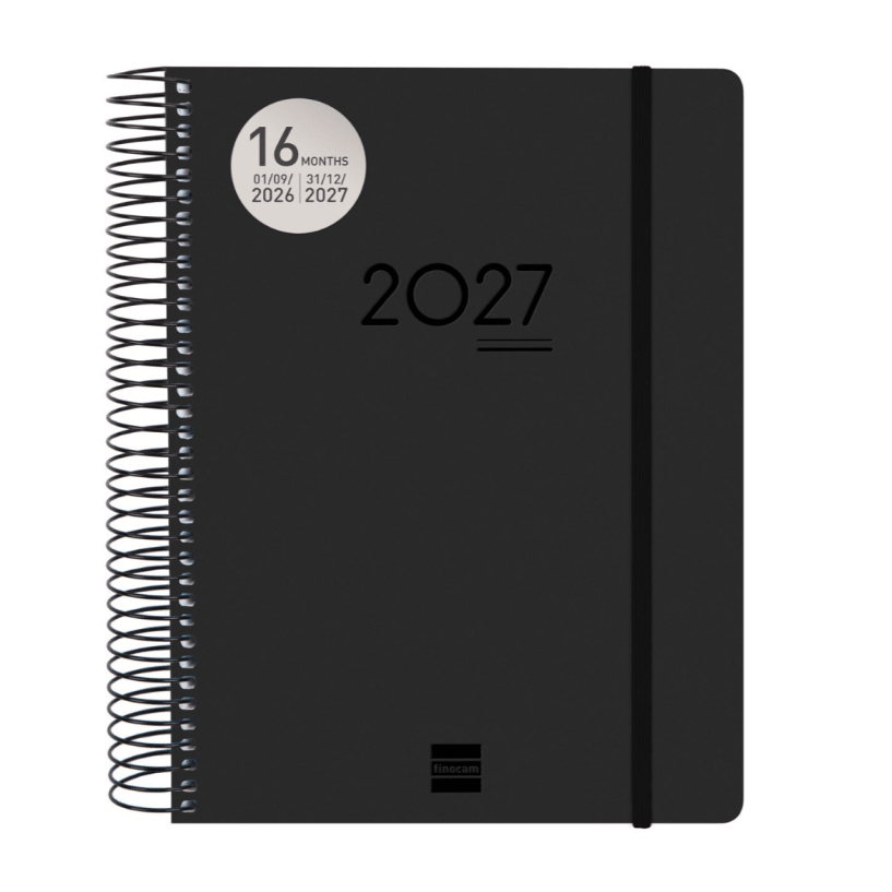 Agenda diária A5 2026/27 16 meses espiral finocam Preto - Papelaria Encantada
