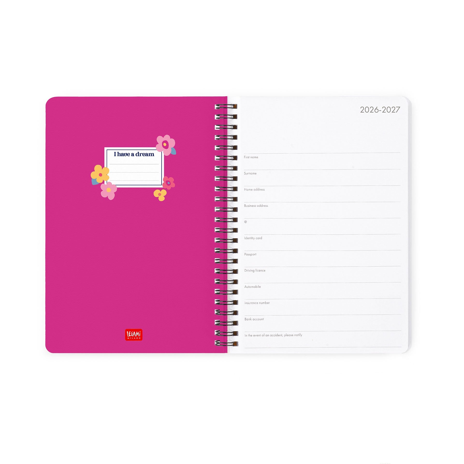 Agenda Legami 16 meses Semanal -Grande Espiral- Flores - Papelaria Encantada