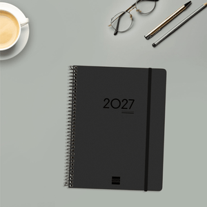 Agenda semanal A5 2026/27 16 meses espiral Finocam Preto - Papelaria Encantada