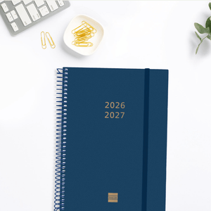 Agenda semanal A5 2026/27 18 meses espiral Finocam Azul - Papelaria Encantada