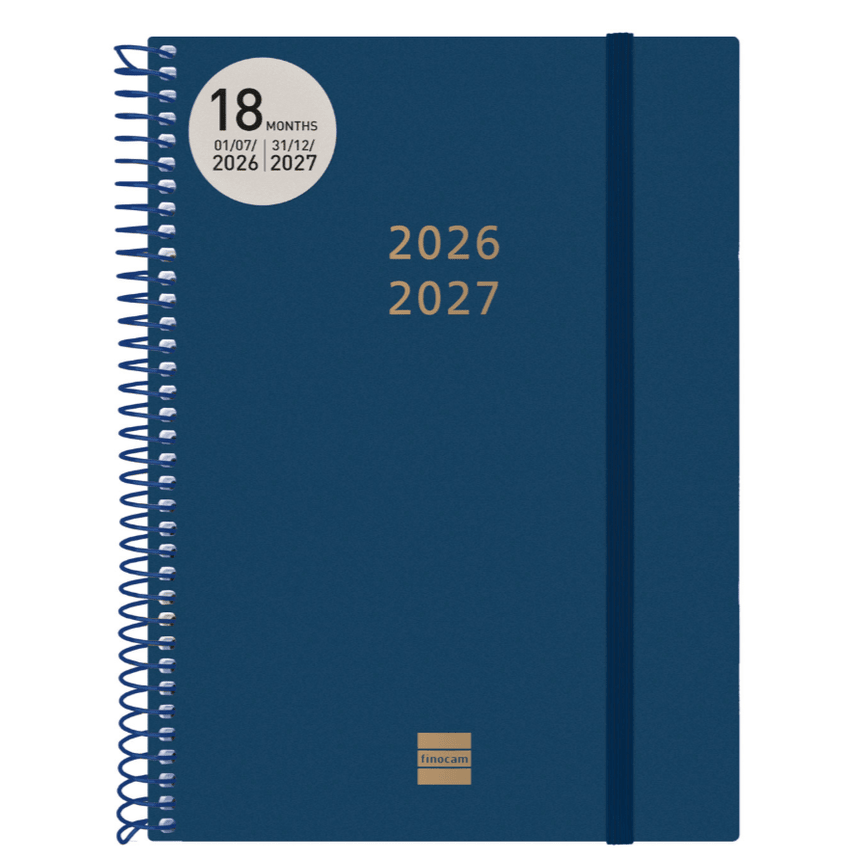 Agenda semanal A5 2026/27 18 meses espiral Finocam Azul - Papelaria Encantada