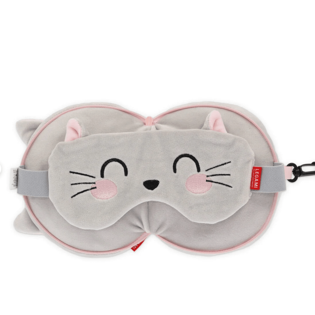 Almofada de viagem gatinho com máscara de dormir - Legami - Papelaria Encantada