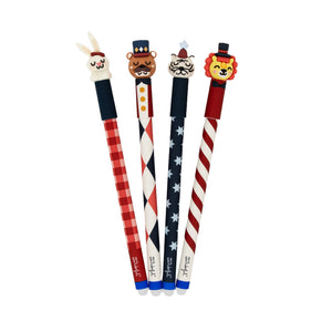 Conjunto de 4 Canetas Apagáveis Bo-Bo Circo - Urso, Leão, Coelho e Tigre | Mr. Wonderful - detalhe e embalagem
