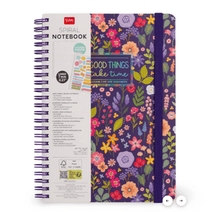 Caderno A5 com capa dura ilustrada - Flores - Bloco de notas - Encadernação em espiral legami - Papelaria Encantada