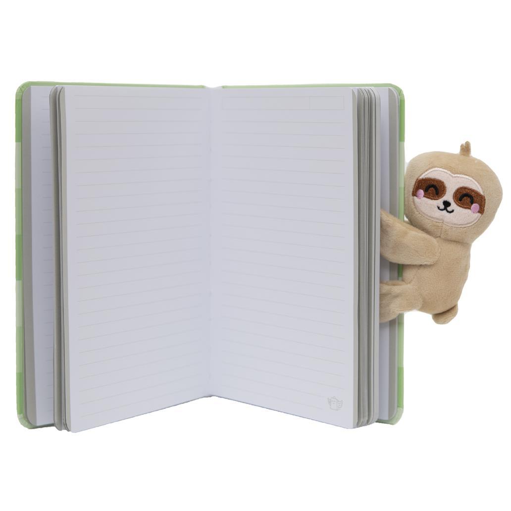 Caderno A5 com peluche preguiça - Let's create great things! - Papelaria Encantada