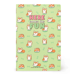 Caderno B5 com linhas e capa dura ilustrada - Corgi - Legami - Papelaria Encantada