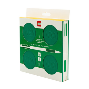 Caderno LEGO com elástico e caneta gel verde - Papelaria Encantada