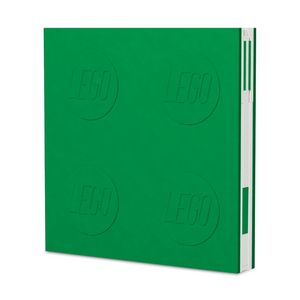 Caderno LEGO com elástico e caneta gel verde - Papelaria Encantada
