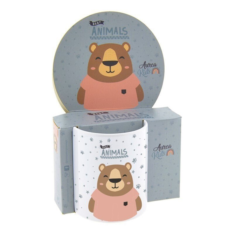 Caneca infantil cerâmica 330ml Aurea Kids - Urso - Papelaria Encantada
