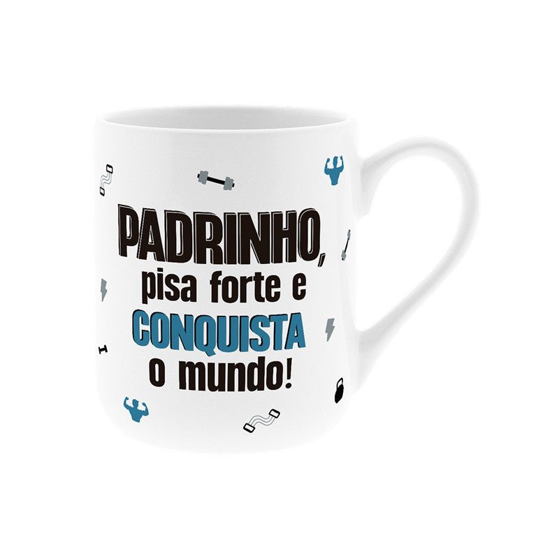 Caneca + meias Padrinho pisa forte e conquista o mundo - Papelaria Encantada