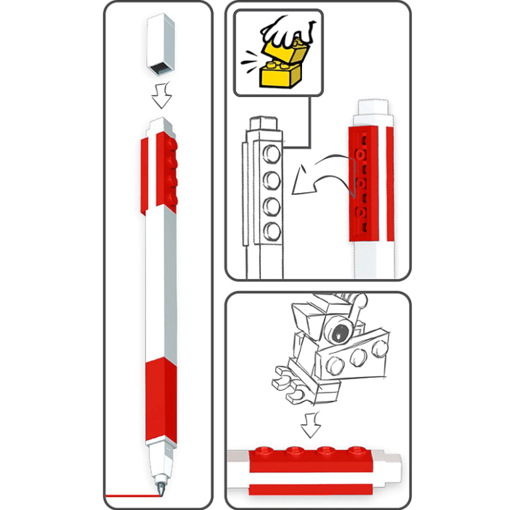 Caneta Gel com mini boneco LEGO vermelho com tinta Vermelha - Papelaria Encantada