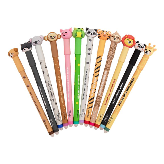 Conjunto 12 canetas apagáveis Bo - Bo - Animais Mr. Wonderful - Papelaria Encantada