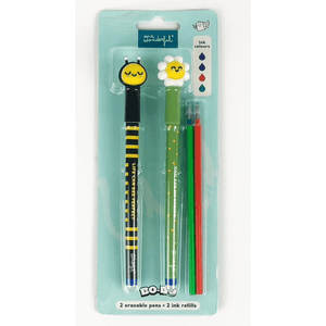 Conjunto 2 canetas apagáveis Abelha e Margarida + 2 recargas Mr.wonderful - Papelaria Encantada
