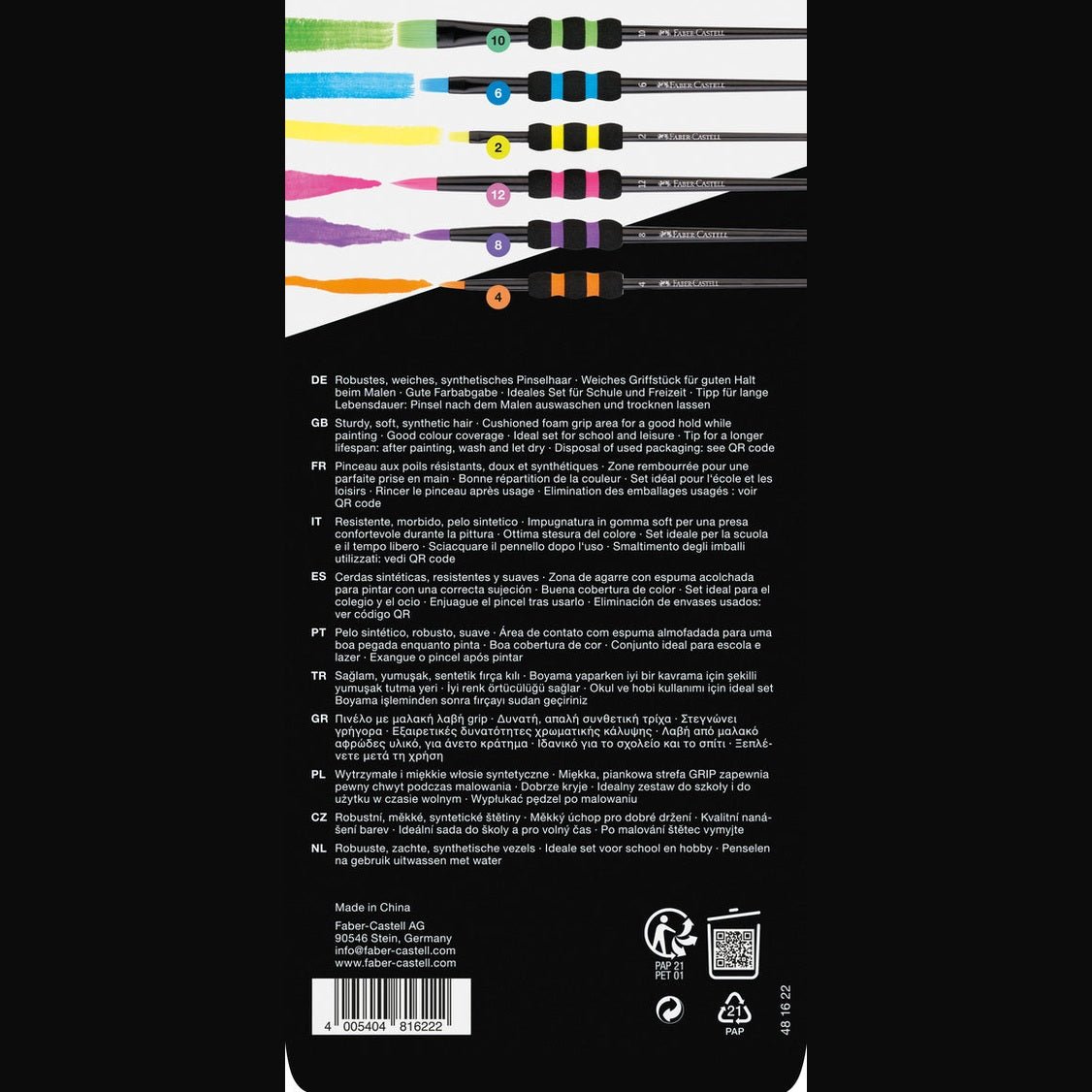 Conjunto 6 pinceis pretos Faber-Castell - Papelaria Encantada