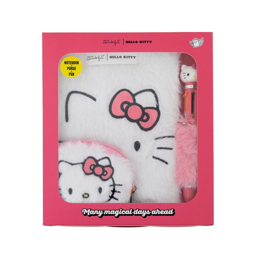 Conjunto caderno A5 fofinho, porta - moedas e esferográfica Hello Kitty Mr Wonderful - Papelaria Encantada