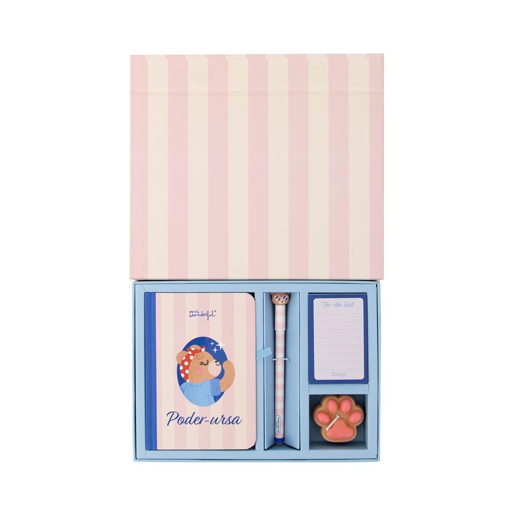 Conjunto Caderno A6 + Porta cartões + Esferográfica apagável Bo - bo Mae Ursa - Mr. Wonderful - Papelaria Encantada