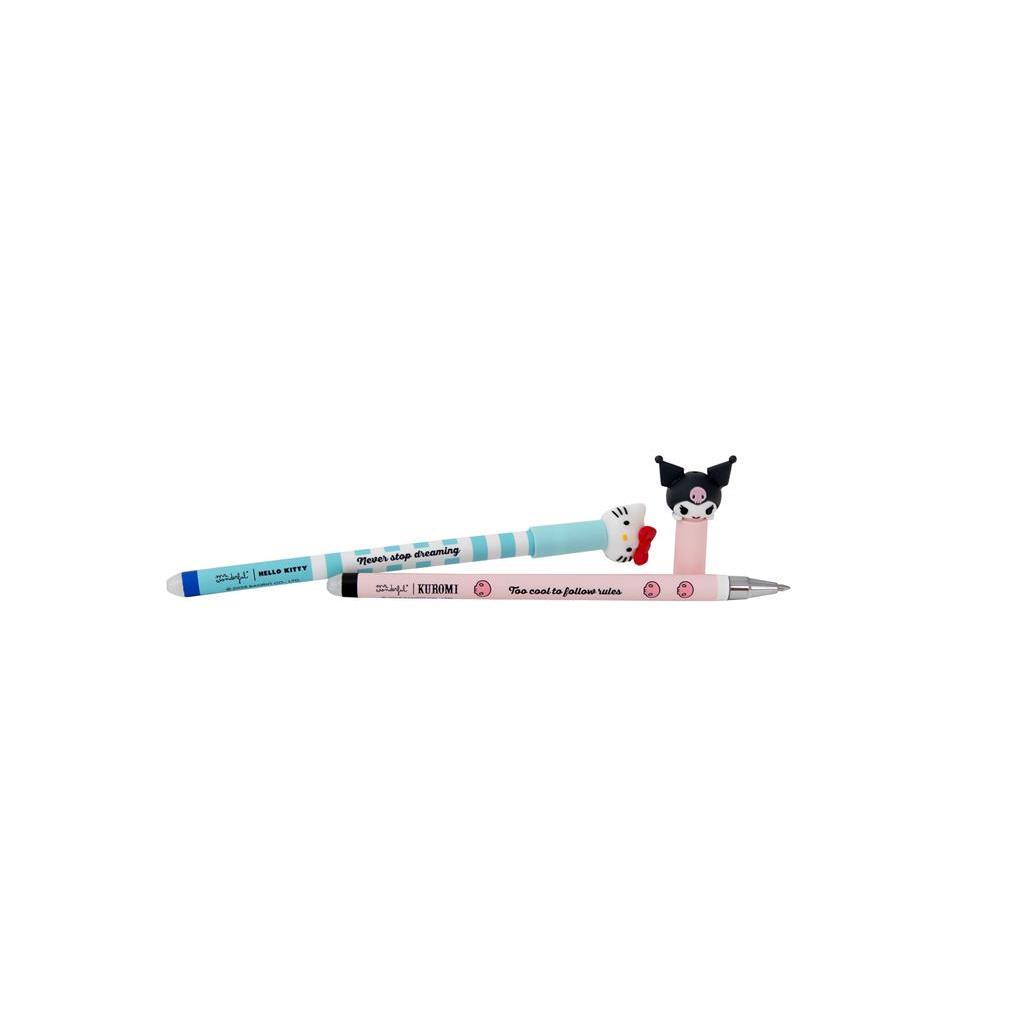 Conjunto de 2 canetas Apagáveis Bo - Bo - Hello Kitty e Kuromi Mr.wonderful - Papelaria Encantada
