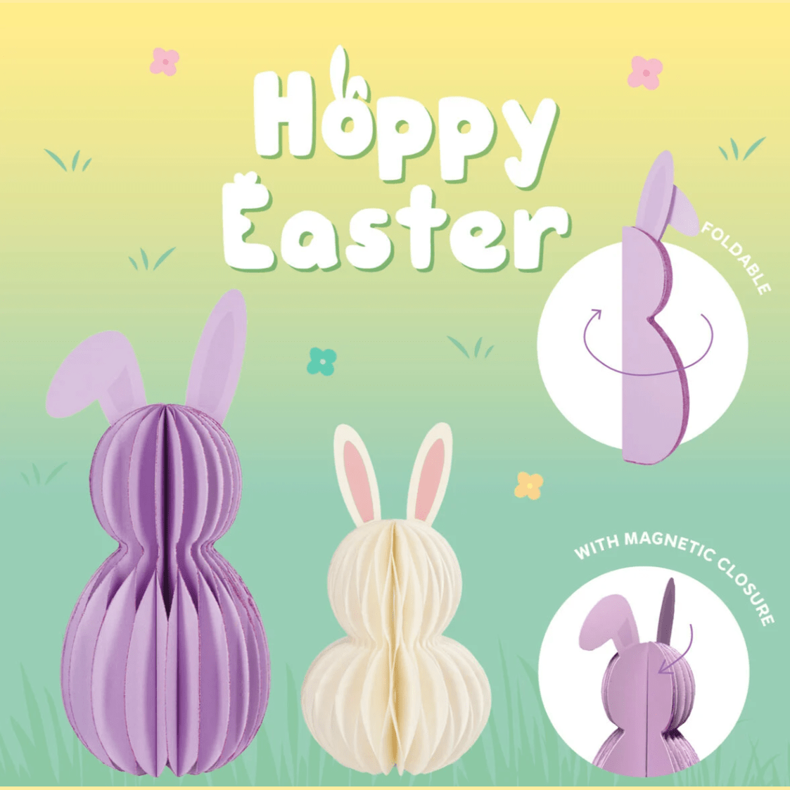 Conjunto de 2 coelhinhos de papel dobráveis - Feliz Páscoa - Legami - Papelaria Encantada
