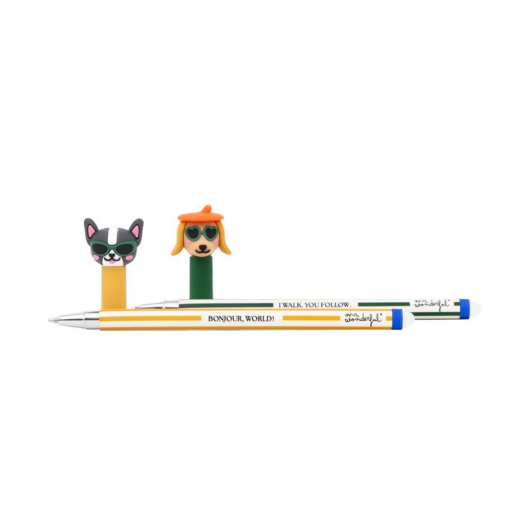 Conjunto de 2 Esferográficas apagáveis Bo - Bo - Cão salsicha e Buldogue - Papelaria Encantada