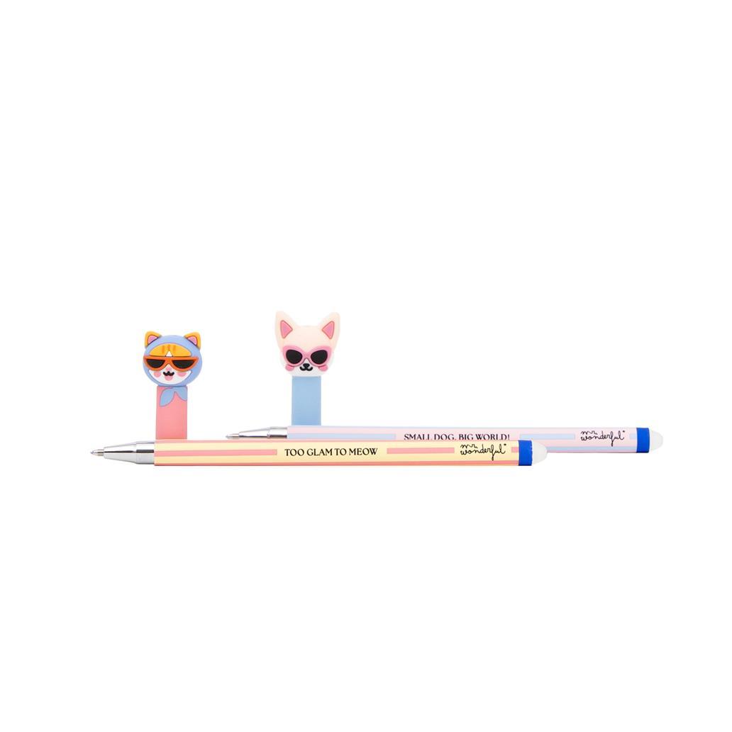 Conjunto de 2 Esferográficas apagáveis Bo - Bo - Gato e Chihuahua - Mr. Wonderful - Papelaria Encantada
