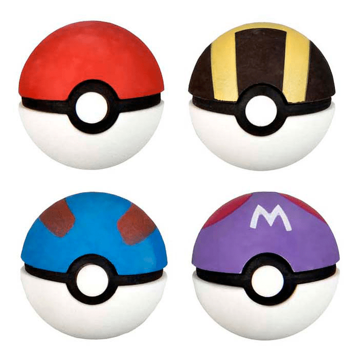 Conjunto de 4 borrachas em formato pokebola - Pokemon - Papelaria Encantada