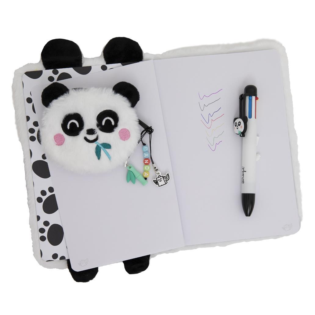 Conjunto de caderno A5 + porta - moedas + esferográfica apagável - Panda - Papelaria Encantada
