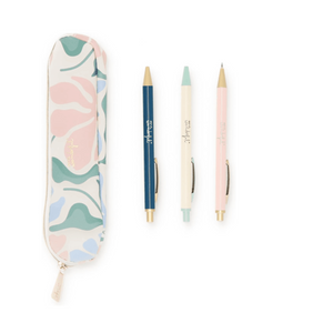 Conjunto de escrita Flower print - estojo, 2 canetas, 1 lapiseira Mr. Wonderful - Papelaria Encantada