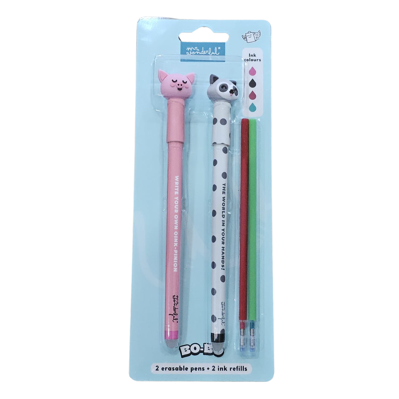 Conjunto 2 canetas apagaveis Mr. Wonderfull Porco e Guaxinim