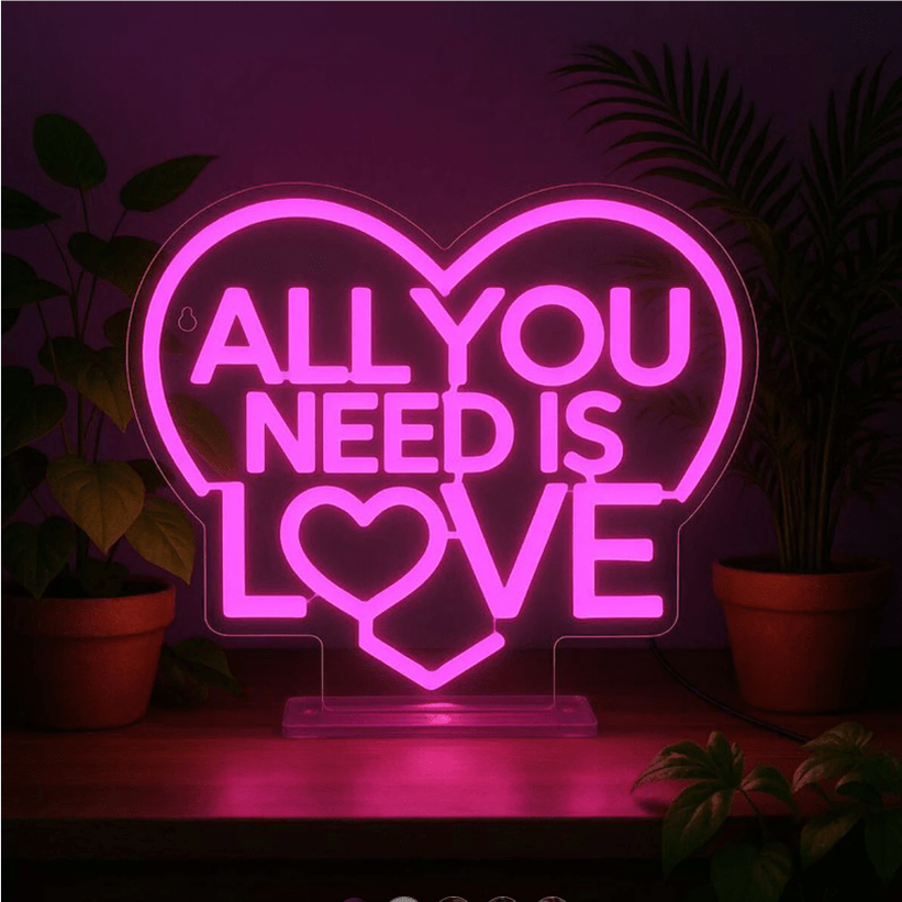 Lâmpada LED com efeito neon - Tudo que você precisa é amor - É um sinal - Papelaria Encantada
