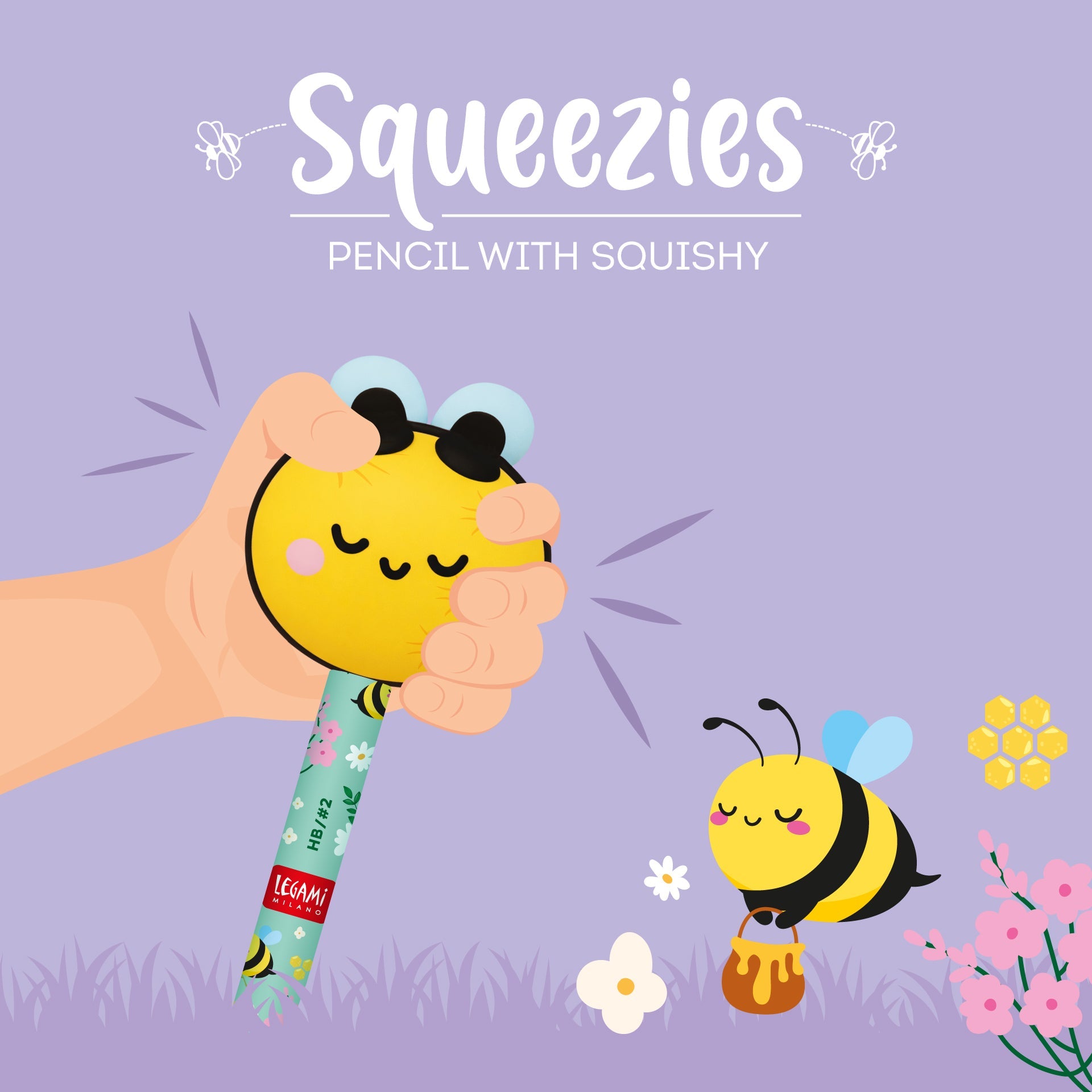 Lápis com boneco squishy Abelha - Legami - Papelaria Encantada