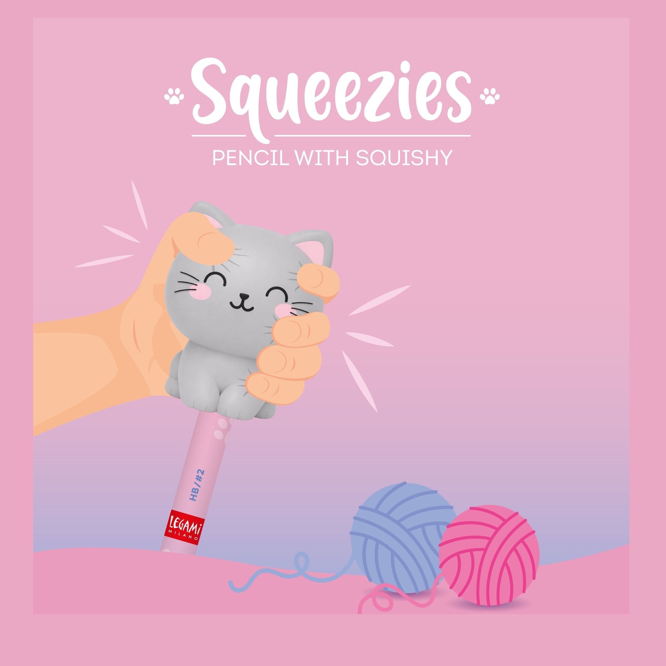 Lápis com boneco squishy Gato - Legami - Papelaria Encantada