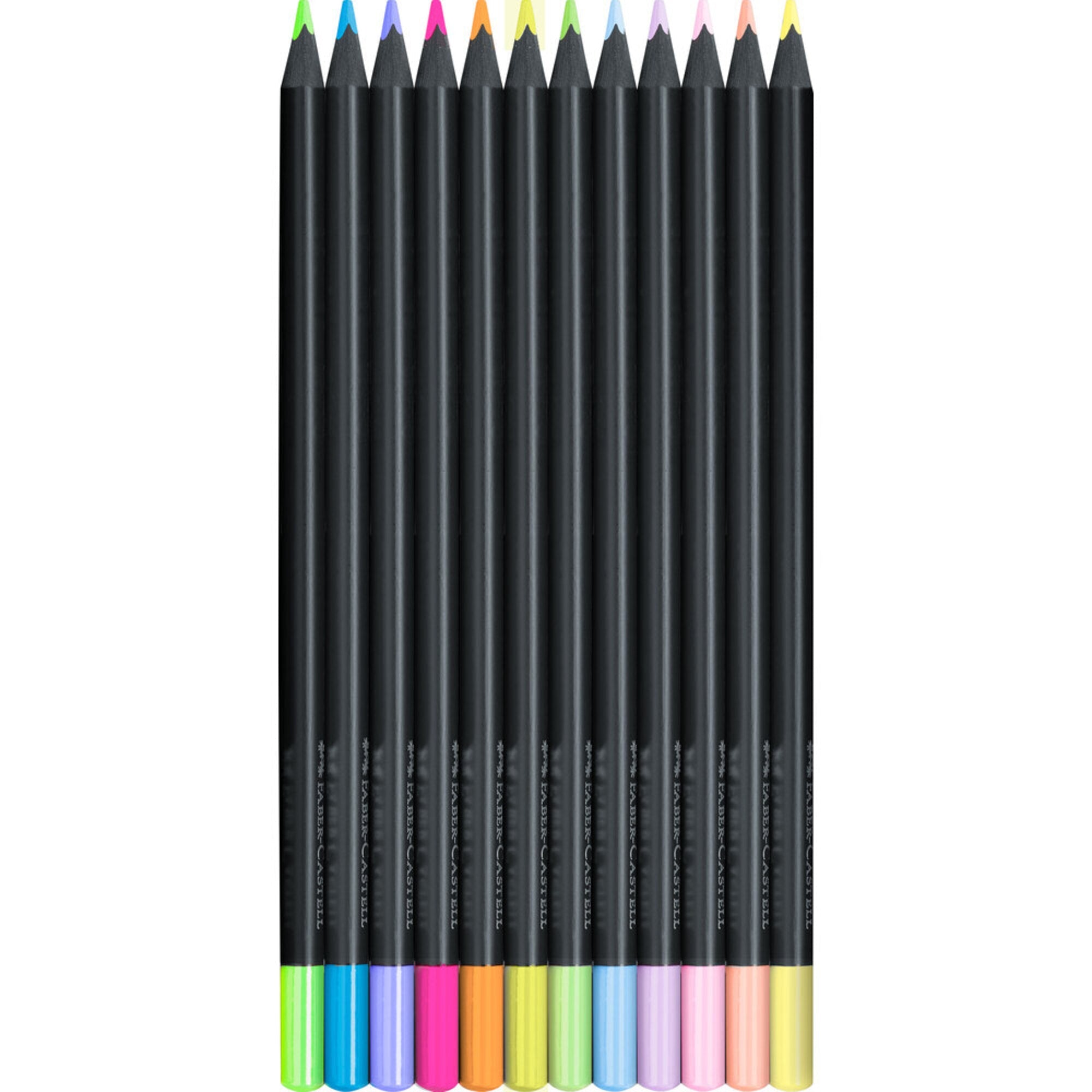 Lápis de Cor Black Edition, Blister 12 Cores Pastel + Néon Faber - Castell - Papelaria Encantada