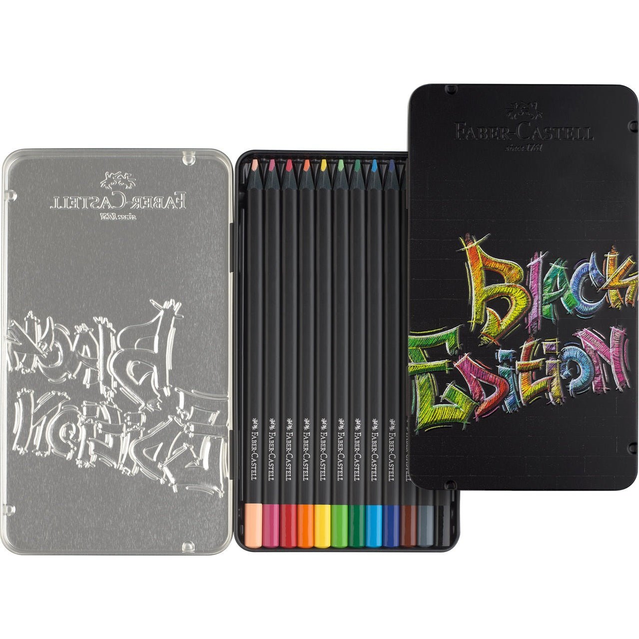Lápis de cor Black-edition Faber-Castell caixa metálica 12 - Papelaria Encantada