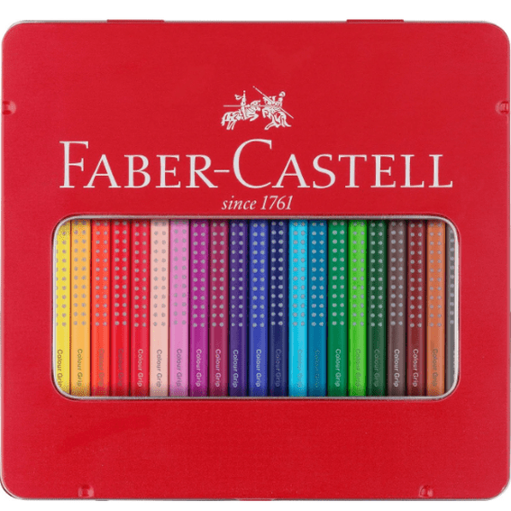 Lápis de Cor Faber - Castell Grip Caixa Metálica 24 Cores - Papelaria Encantada