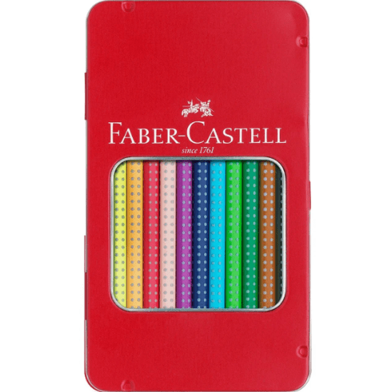 Lápis de cor Faber - castell Grip cx12 - Caixa metálica - Papelaria Encantada