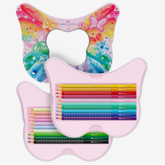 Lápis de cor Sparkle caixa metálica borboleta com 20unid. Faber - Castell - Papelaria Encantada
