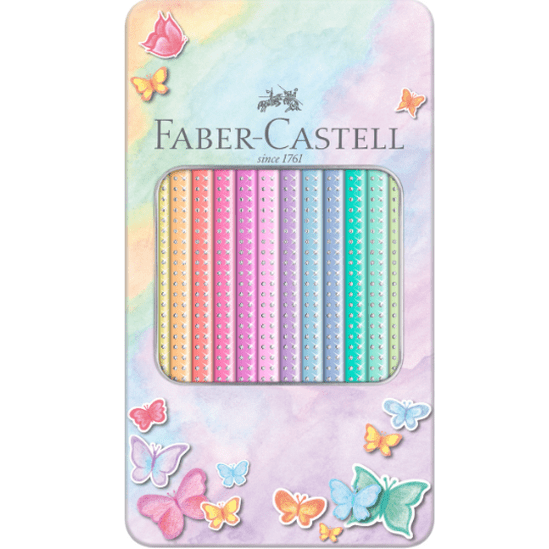 Lápis de cor Sparkle caixa metálica Faber - Castell cores pastel - Papelaria Encantada