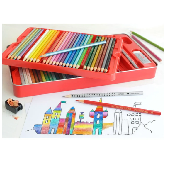 Lapis faber-Castell caixa metálica de 60 - Papelaria Encantada