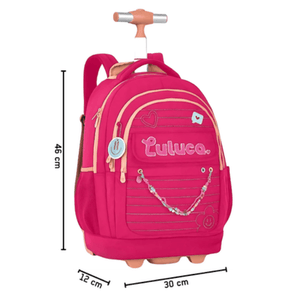 Mochila c/ trolley Luluca Rosa 46cm - Papelaria Encantada