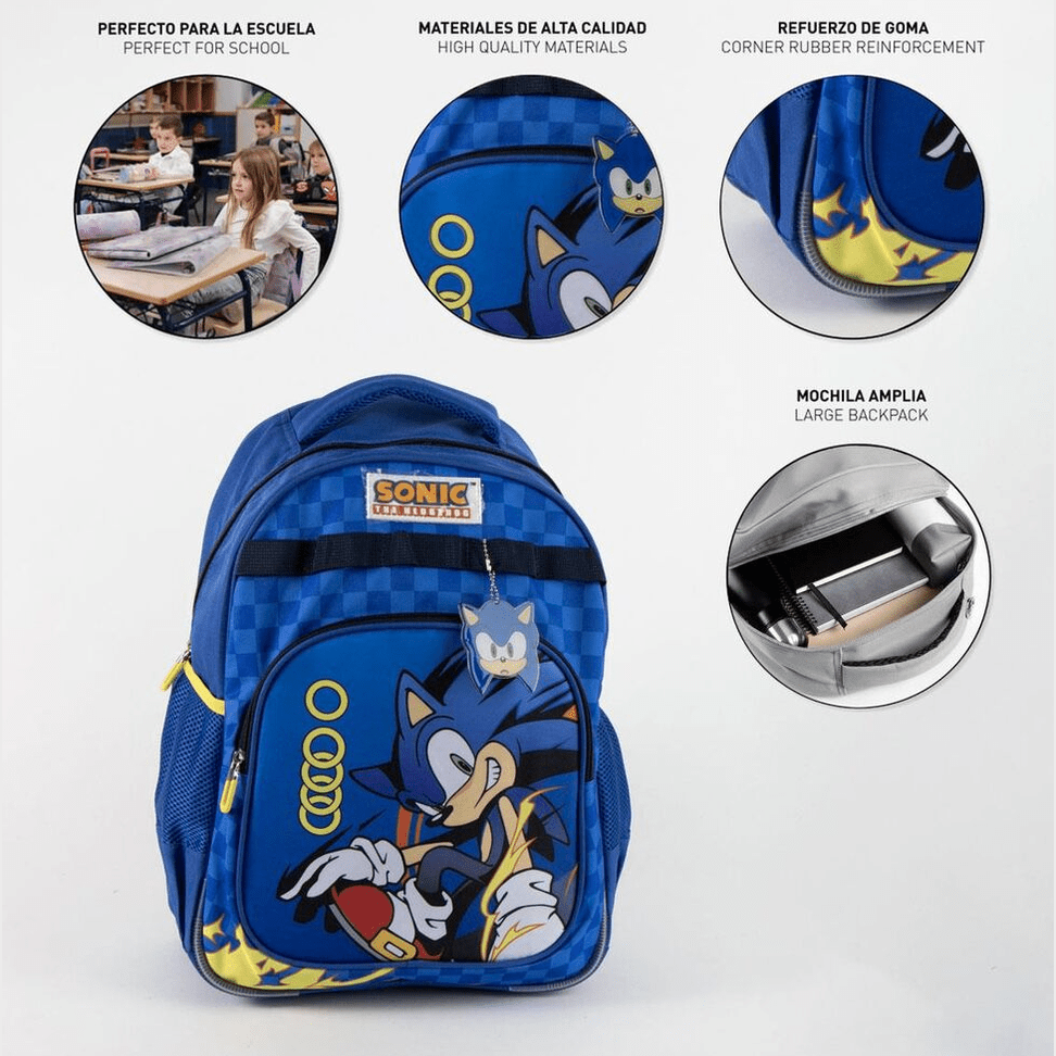 Mochila escolar Sonic 42cm - Papelaria Encantada