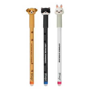 Pack 3 canetas apagáveis Bo - bo para notas sem par - Cão, gato e coelho Mr Wonderful - Papelaria Encantada
