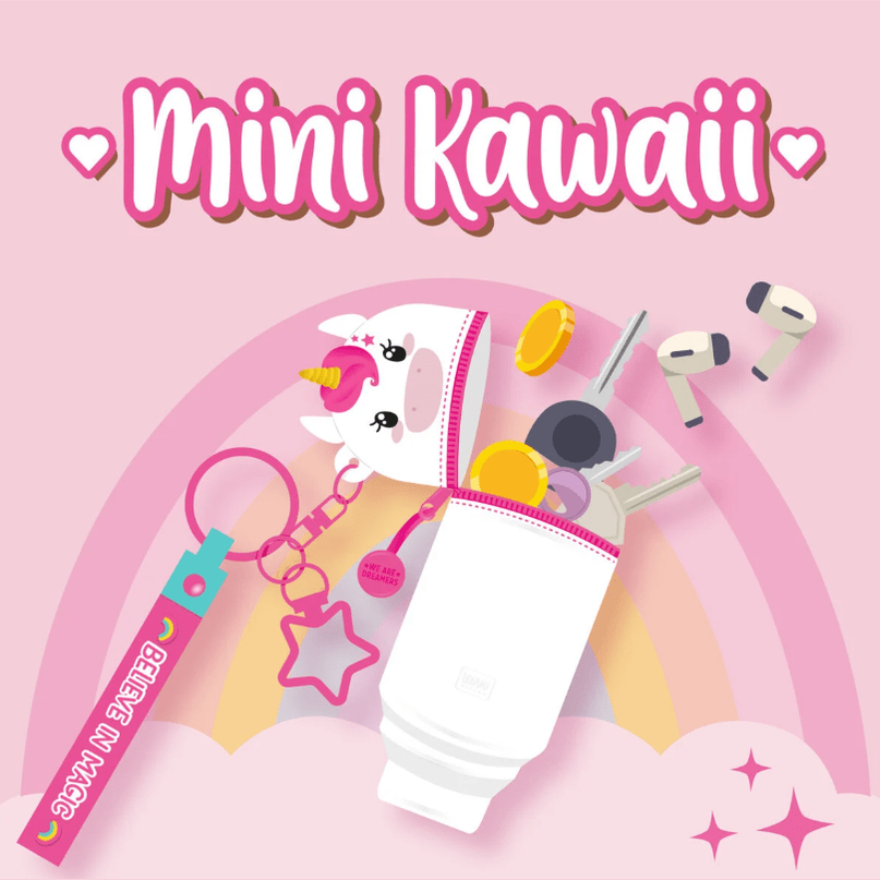 Porta - moedas Unicórnio com porta - chaves - Mini Kawaii - Papelaria Encantada