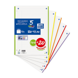 Recarga A4 pautada 90G Oxford 5 Cores - Papelaria Encantada
