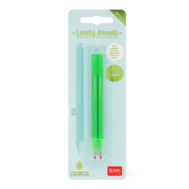 Recargas Canetas Lovely Friends Legami - Verde neon 2 Unidades - Papelaria Encantada