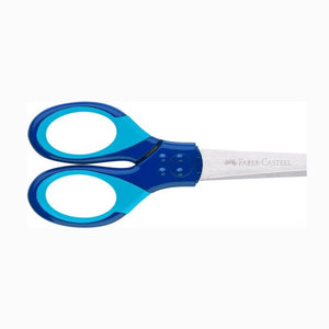 Tesoura Faber-Castell Grip com proteção L+R Azul - Papelaria Encantada