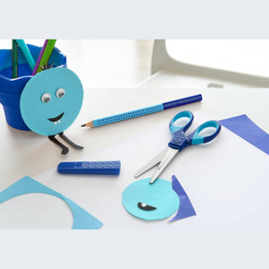 Tesoura Faber-Castell Grip com proteção L+R Azul - Papelaria Encantada