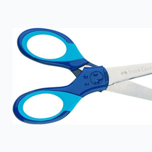 Tesoura Faber-Castell Grip com proteção L+R Azul - Papelaria Encantada